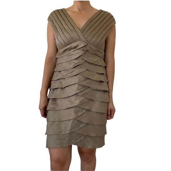 Adrianna Papell Dresses & Skirts - Adrianna Papell Bronze Layered Teared Cocktail Party Dress Petite Size 8P Sheath